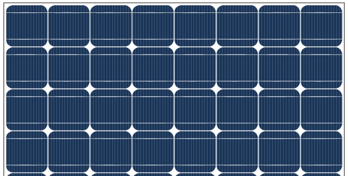 Grid of solar cells framed as part of a finished module